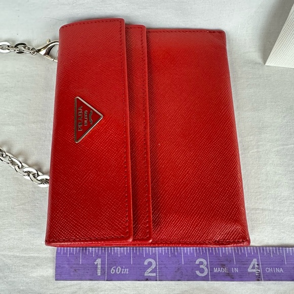 PRADA Saffiano red leather compact mini wallet crossbody bag - Picture 16 of 16